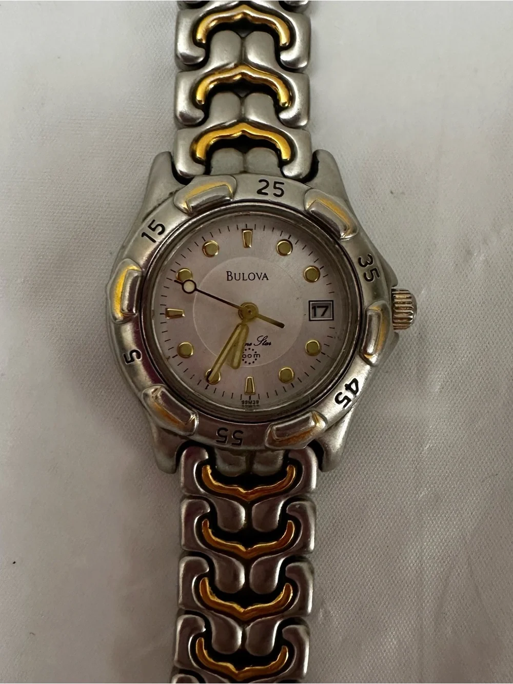 Bulova Pink Dial Two-Tone Silver and Gold Working Bracelet Watch